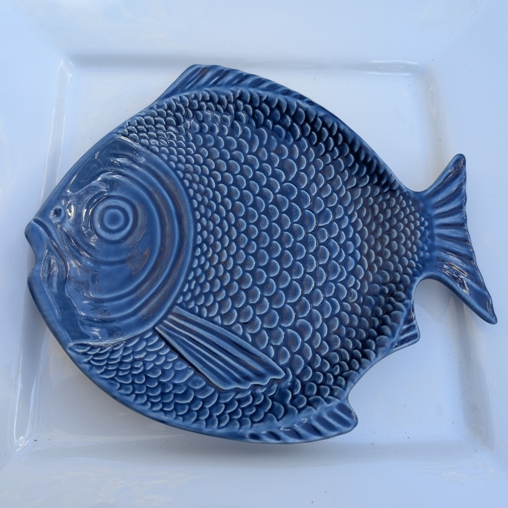 Blue Fish-Shaped Ceramic Dish
